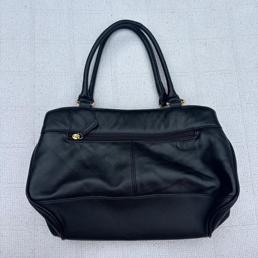 Women's Y2K Giani Bernini Black Leather Triple Compartment Spacious Shoulder Bag - Picture 2 of 8